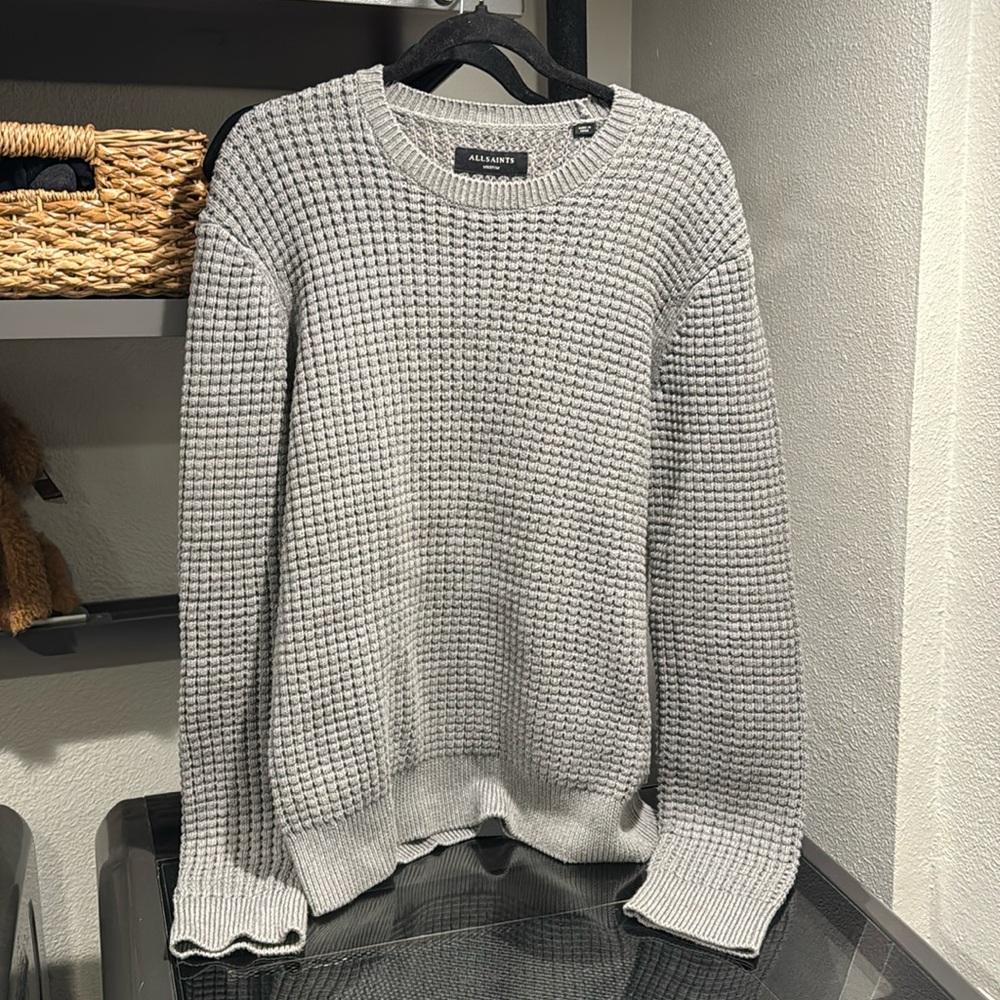 Men’s All Saints Cotton Kargg Crew Knitted Sweater Jumper - Grey
